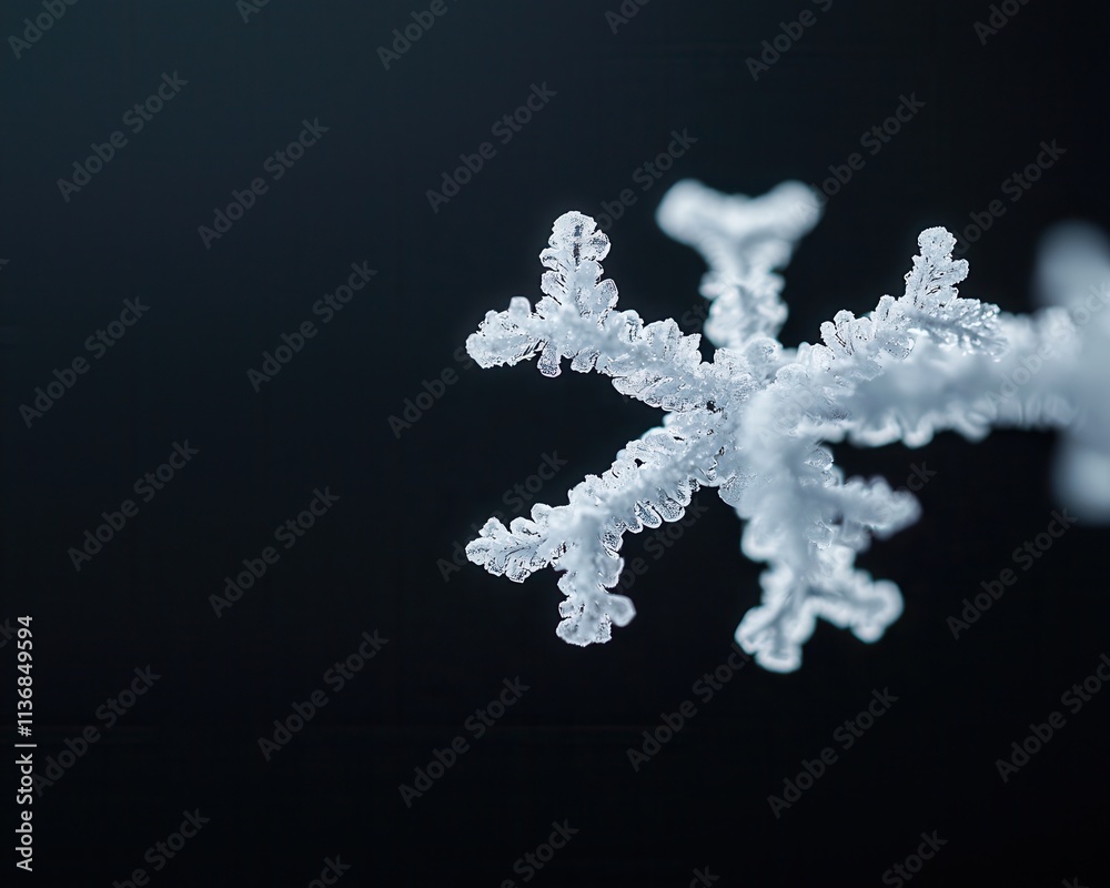 Close-up of an intricate snowflake on a dark background, showcasing its stunning crystal formations. Close-up of an intricate snowflake on a dark background, showcasing its stunning crystal formations.