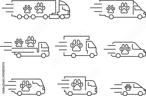 Animal delivery, pet cargo, pet transport, pets shipping, pet delivery vector image, pet transportation, pets travel icon.