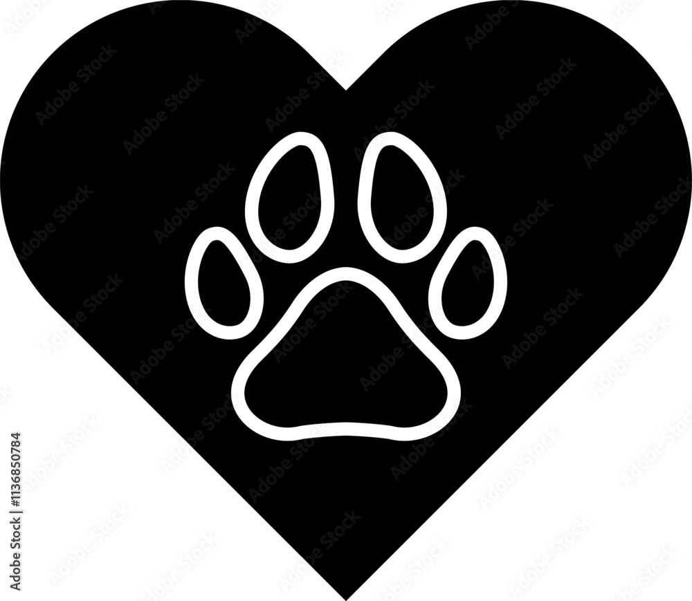 Animal love icon. Pet love. Animal love symbol paw print with heart, isolated on white background flat vector illustration. Animal love icon. Pet love. Animal love symbol paw print with heart, isolated on white background flat vector illustration.