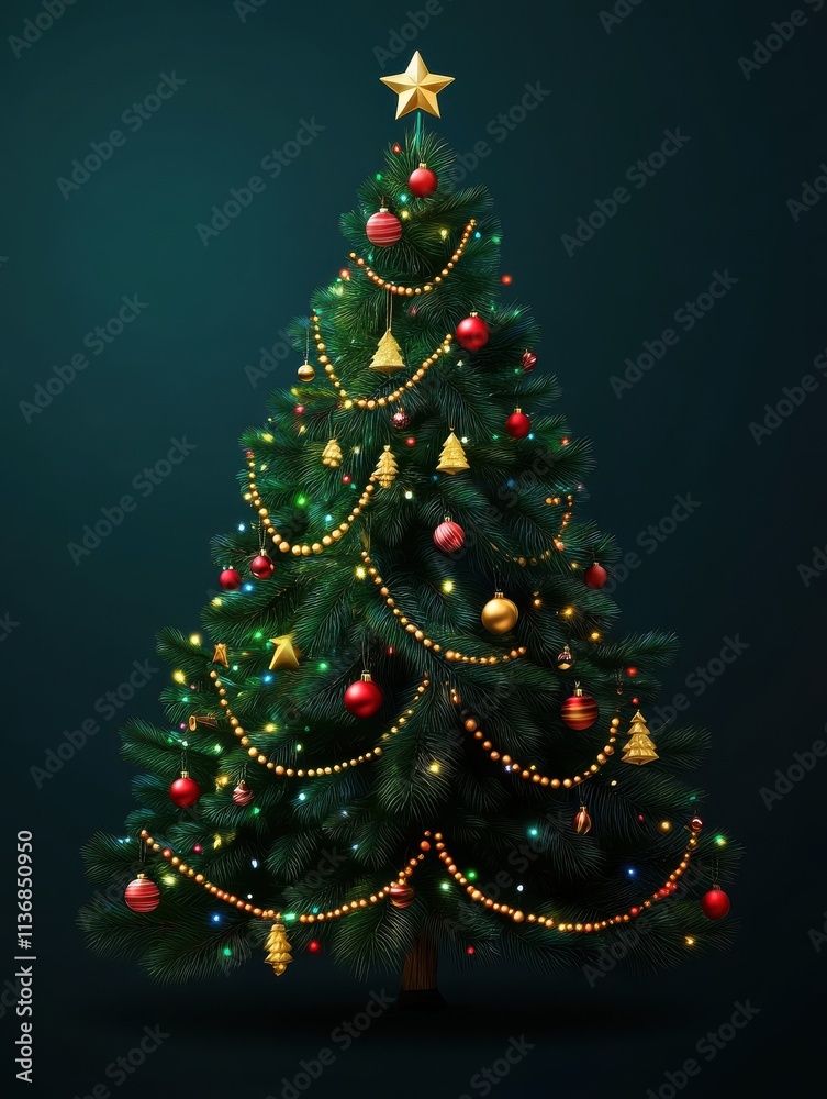 Christmas tree with baubles and garlands Christmas tree with baubles and garlands