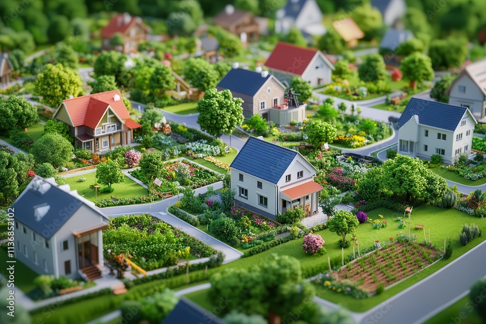 Aerial view of a vibrant suburban neighborhood with lush greenery and charming homes. Aerial view of a vibrant suburban neighborhood with lush greenery and charming homes.