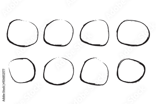 Set of doodle ellipses. Scribble ovals, bubbles to circle and highlight text. Handwriting horizontal ellipses isolated on white background.