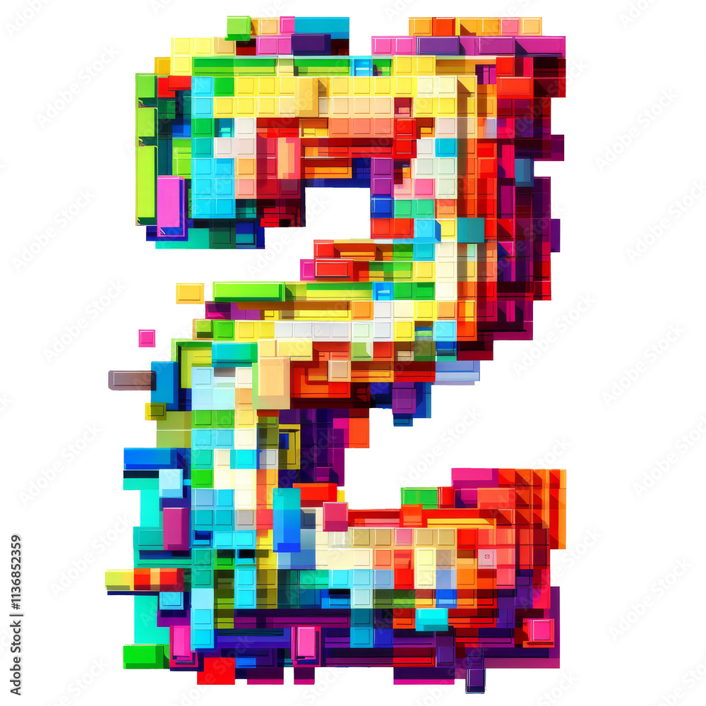The number 2 displayed in an 8-bit pixel art style with a voxel font design, isolated The number 2 displayed in an 8-bit pixel art style with a voxel font design, isolated