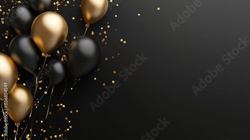 Elegant Celebration with Black and Gold Balloons on Dark Background for Special Events