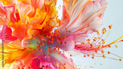 A vibrant explosion of colorful floral elements and abstract shapes.