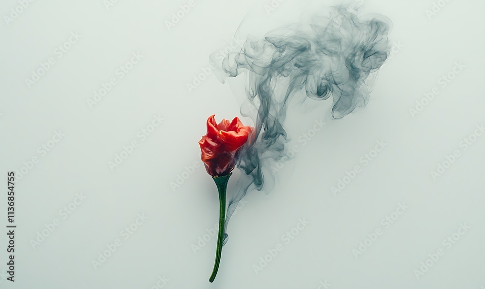 Fototapeta premium Red Chili Pepper With Smoke Trails On White Background