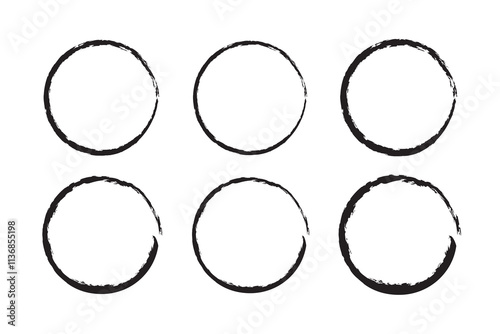 Set of circle, grunge, black paint, ink, dirty brush strokes. Creative elements for your design. Vector illustration