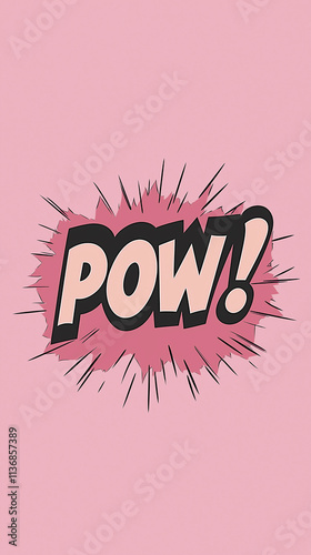 Pow. comic book caption exploding on pink background