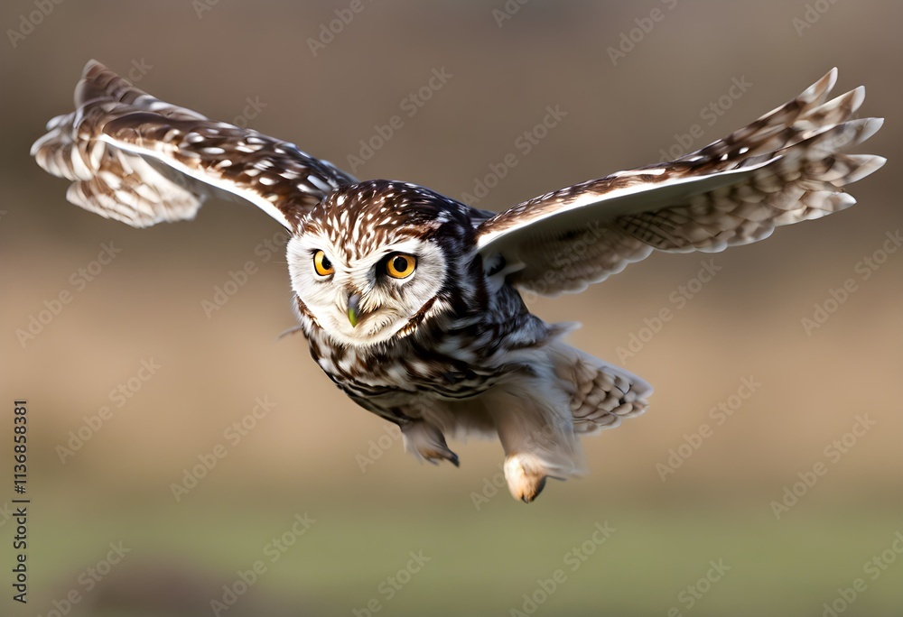 Obraz premium A view of a Little Owl in Flight