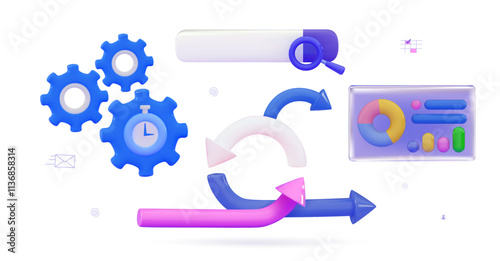3d Agile development decisions methodology business concept Agile life rule cycle for software development diagram SCRUM Time planning and workflow managing