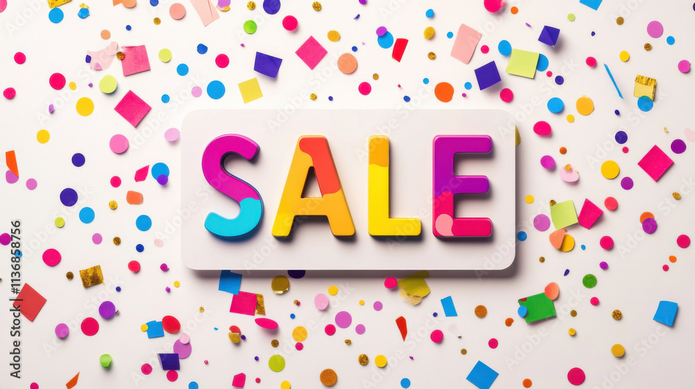 Colorful Sale Announcement with Festive Confetti Background Featuring Bold Letters in Vibrant Colors Ideal for Marketing and Promotional Campaigns Colorful Sale Announcement with Festive Confetti Background Featuring Bold Letters in Vibrant Colors Ideal for Marketing and Promotional Campaigns