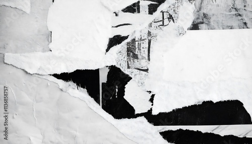 Wallpaper Mural Old white grunge ripped torn collage posters creased crumpled paper placard texture background with copy space for text or image Torn street poster background, abstract retro paper collage Torontodigital.ca