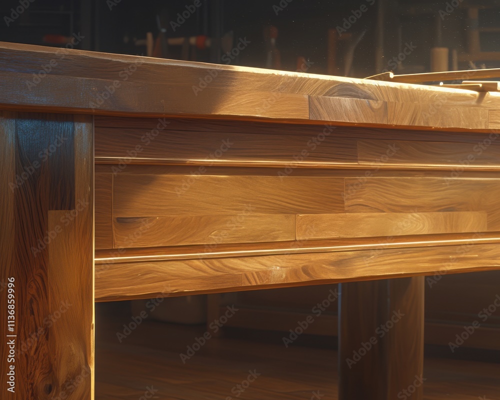 Warm wooden kitchen table with intricate grain details, illuminated by soft light, creating a cozy atmosphere. Warm wooden kitchen table with intricate grain details, illuminated by soft light, creating a cozy atmosphere.