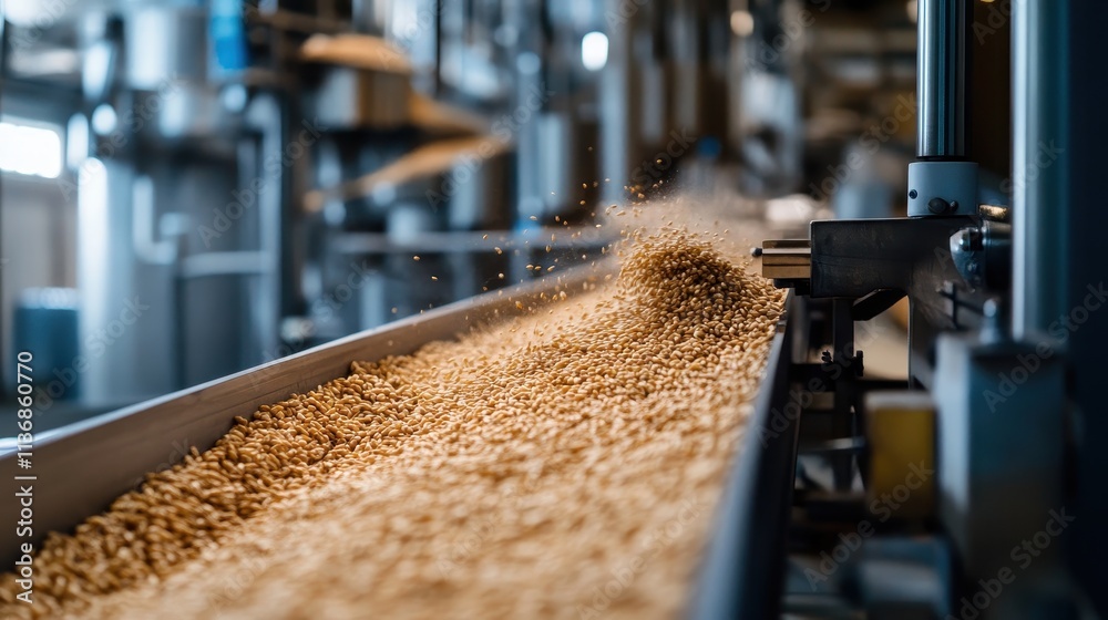Dynamic Grain Conveyor in a Modern Industrial Processing Facility Captured in High Detail Dynamic Grain Conveyor in a Modern Industrial Processing Facility Captured in High Detail