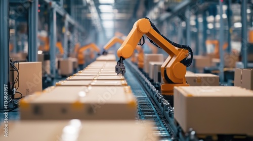 Wallpaper Mural Automated Robotic Arms Organizing Packages in a Modern Warehouse Facility Torontodigital.ca