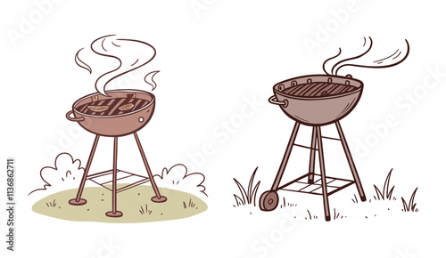 Barbecue brazier with smoke, illustration of a barbecue
