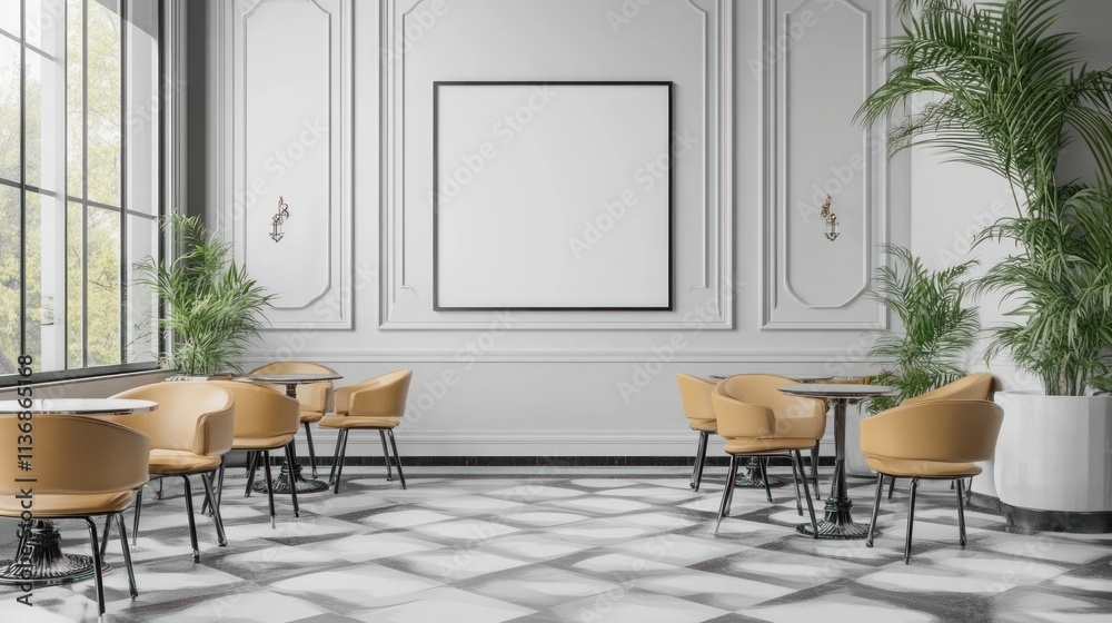 Elegant Cafe Interior Design with Mockup Poster Elegant Cafe Interior Design with Mockup Poster