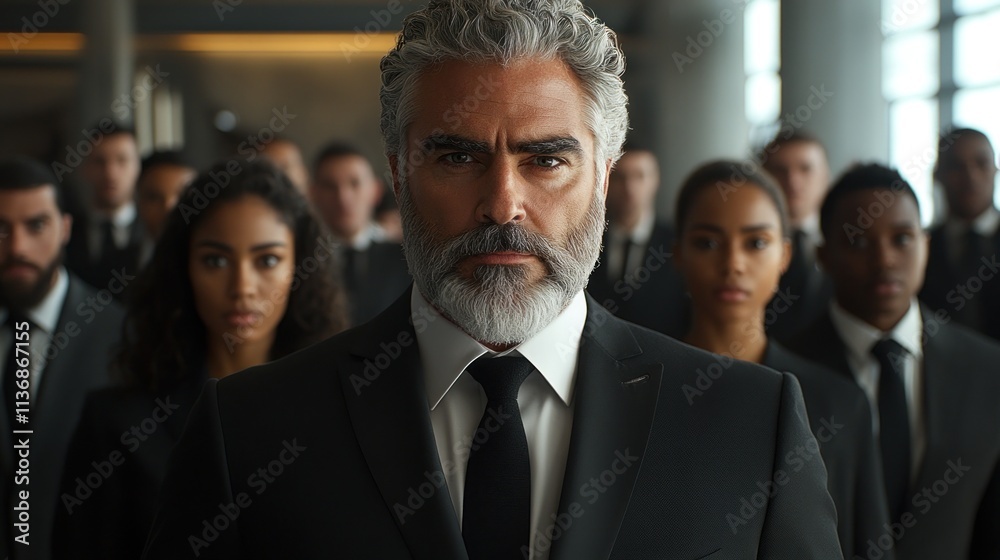 Confident Leader: A Portrait of a Successful Businessman with his Team Confident Leader: A Portrait of a Successful Businessman with his Team