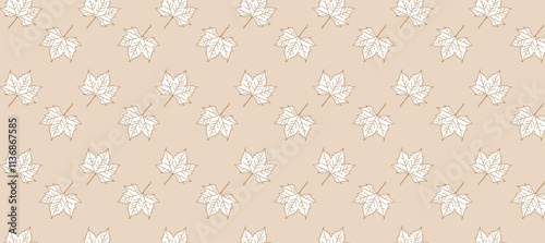 Beige seamless pattern with autumn maple leaves