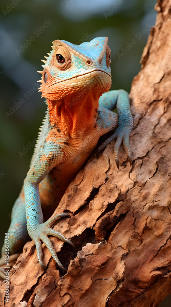 Visually Striking Depiction of a Vibrantly Colored Agama Lizard Amidst its Natural Habitat Visually Striking Depiction of a Vibrantly Colored Agama Lizard Amidst its Natural Habitat