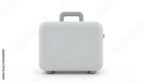 3D render of a sleek silver suitcase icon with a minimalist design, isolated on a white background create with ai