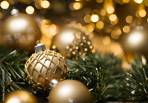 Merry Christmas, balls, lights, gold- 6