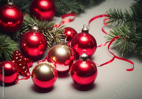 Merry Christmas, balls, lights, red - 8