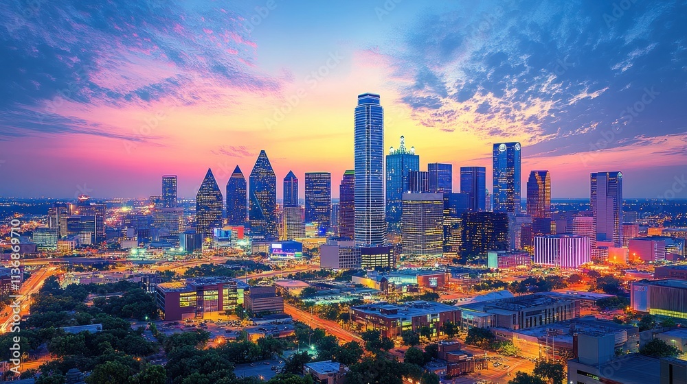 Obraz premium Dallas Skyline at Sunset Metropolis