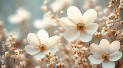 White petals bloom beautifully in a tranquil garden with many other flowers