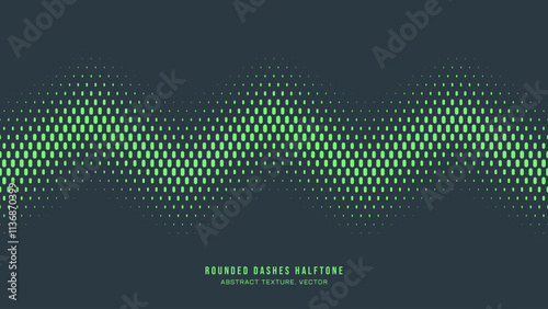 Rounded Dashes Halftone Pattern Zigzag Line Seamless Border Vector Vivid Turquoise Abstraction. Modern Minimal Art Half Tone Graphical Eye-Catching Wallpaper. Retro Futurism Tech Art Illustration