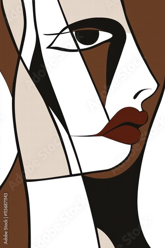 A woman's face is shown in a black and white drawing. Illustration