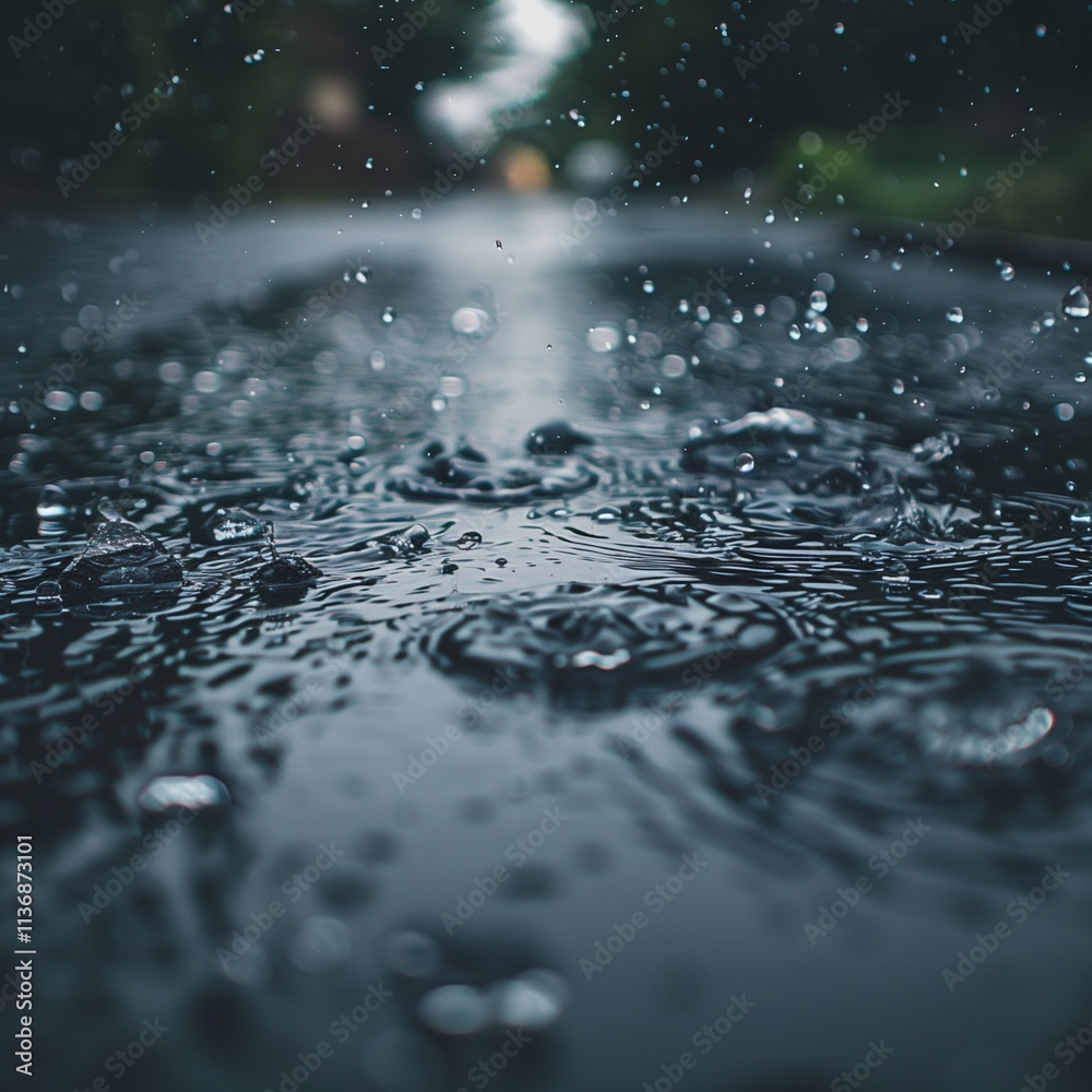 Puddle on a raod with drops of water Puddle on a raod with drops of water