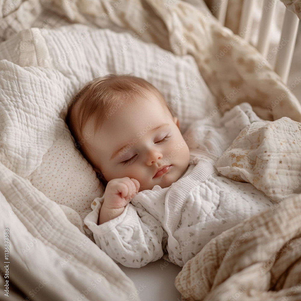 Sweet Baby Sleeping in Crib Peaceful Infant Newborn Nursery Child Dreamland Soft Bla Sweet Baby Sleeping in Crib Peaceful Infant Newborn Nursery Child Dreamland Soft Bla