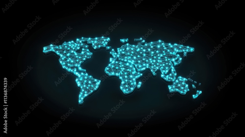 a glowing digital map of the Earth with interconnected points a glowing digital map of the Earth with interconnected points