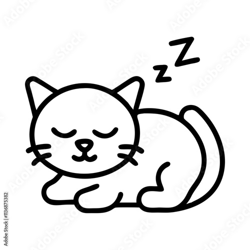 cat napping icon, lazy day line art, lazy day icon - simple black line art icon of cat napping, symbolizing lazy day celebrations. lazy day vector art.