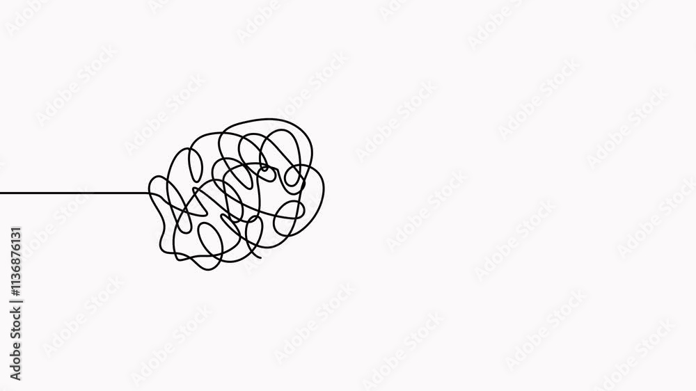 Chaotic lines with lightbulb continuous line drawing animation. Creative idea process video. Mental health concept. Animated problem solving and idea search symbol.