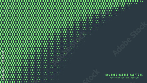 Rounded Dashes Halftone Pattern Bent Border Vector Turquoise Creative Conceptual Abstract Background. Retro Futuristic Art Illustration. Mod Minimalistic Art Half Tone Graphical Eye-Catching Wallpaper