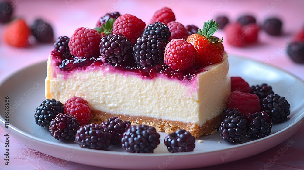 Delicious Cheesecake Slice Topped With Berries Delicious Cheesecake Slice Topped With Berries