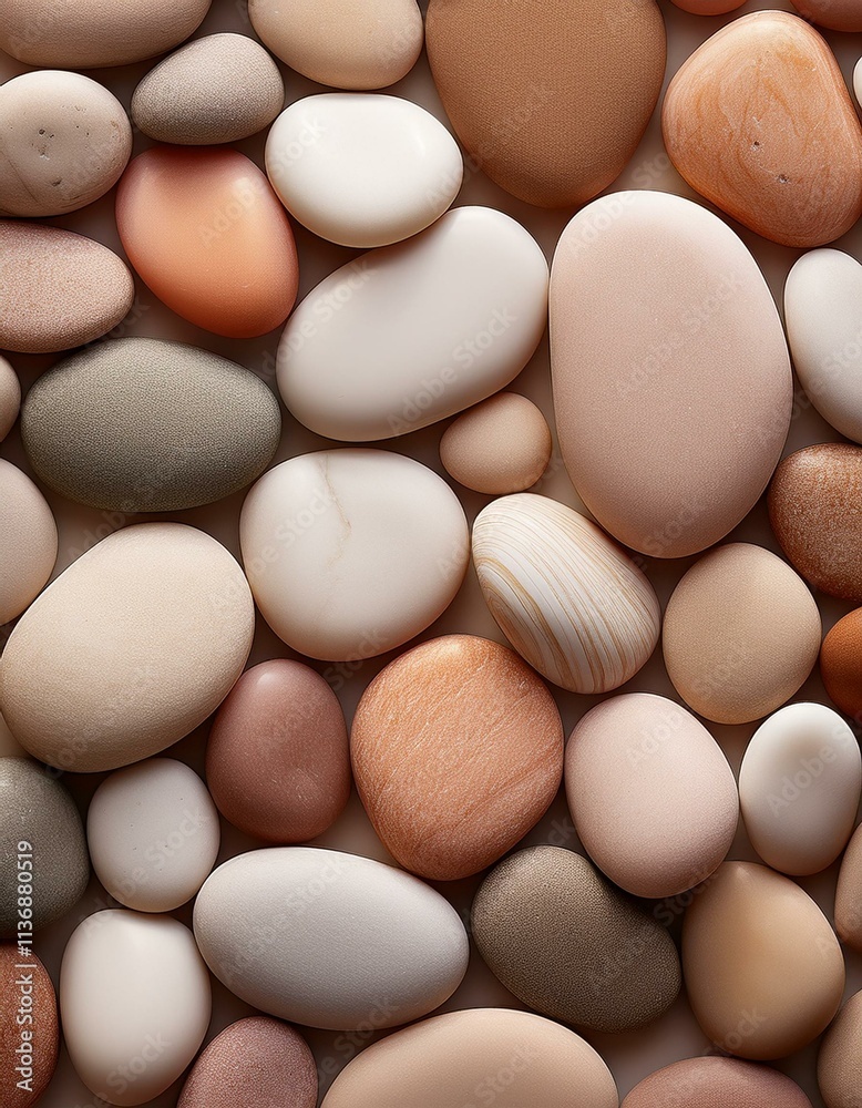 Generated image A soothing aesthetic background featuring an array of smooth pebbles in elegant beige Generated image A soothing aesthetic background featuring an array of smooth pebbles in elegant beige