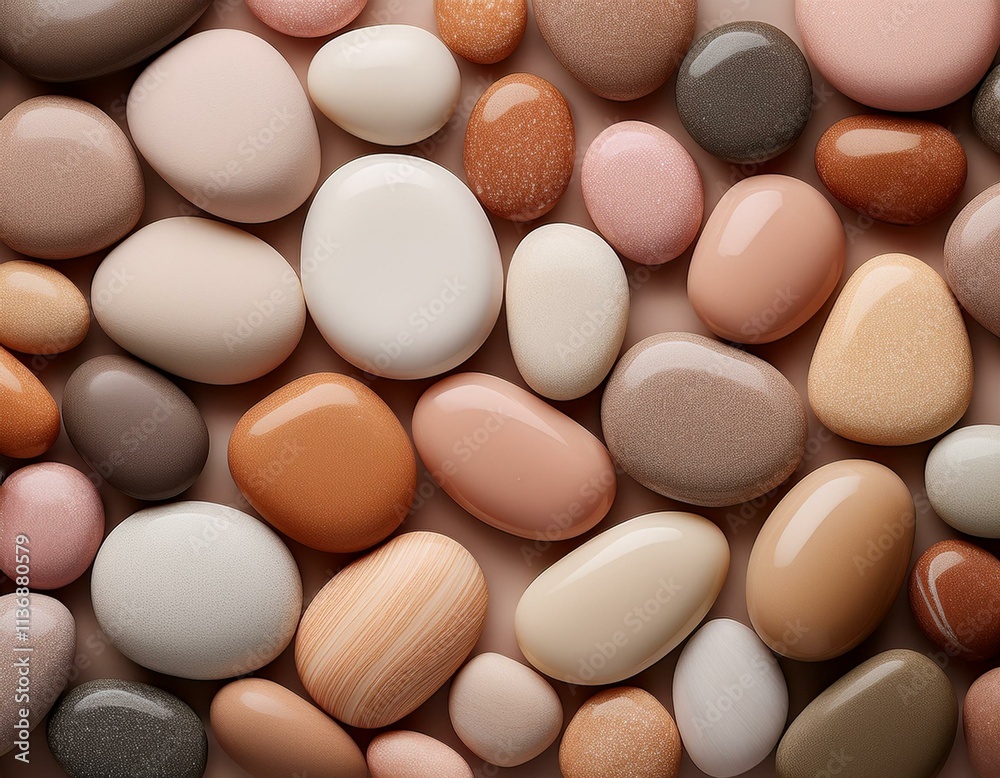 Generated image A soothing aesthetic background featuring an array of smooth pebbles in elegant beige Generated image A soothing aesthetic background featuring an array of smooth pebbles in elegant beige