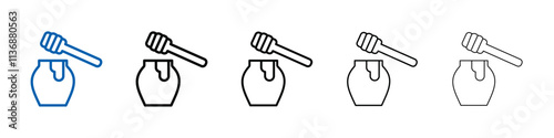 Honey jar with dipper icon Outline vector logo for web ui