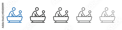 Mother washing baby in bath tub icon Outline vector logo for web ui