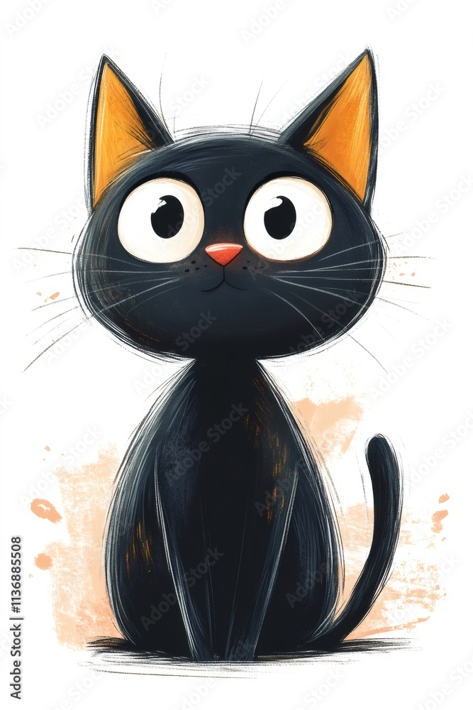 Cute black kitten sitting and looking up with big eyes Cute black kitten sitting and looking up with big eyes