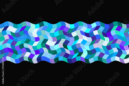 Wavy tape with vivid color square tiles. Element for graphic design.