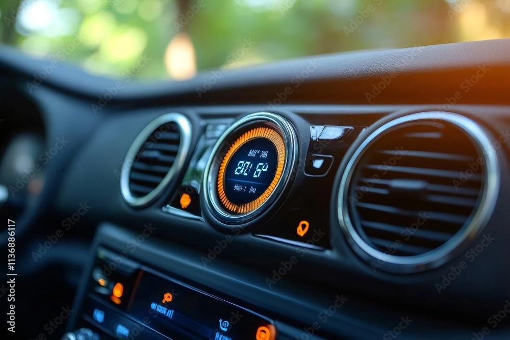 Modern car dashboard displaying air conditioning and temperature information