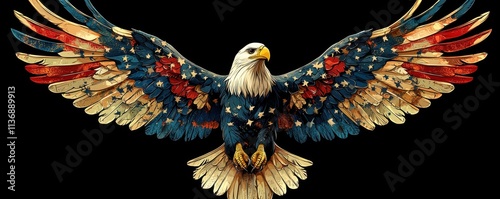 Colorful 3D  art of an American bald eagle in flight photo