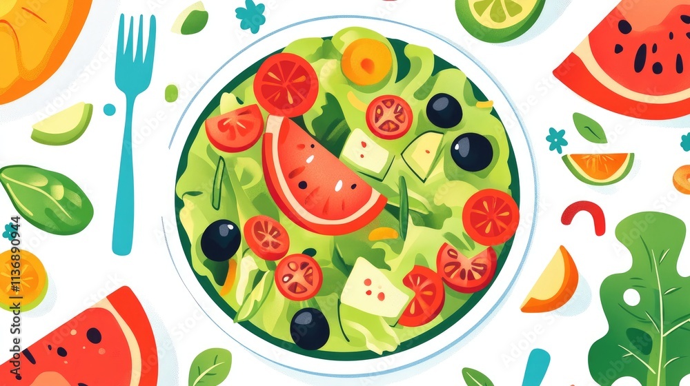 Fresh Summer Salad with Watermelon, Olives, and Cheese Vibrant and Healthy Meal Fresh Summer Salad with Watermelon, Olives, and Cheese Vibrant and Healthy Meal
