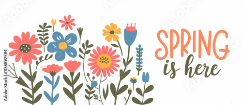 Spring season card of hand drawn cute flowers
