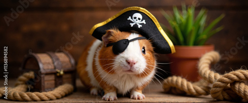Cute guinea pig in pirate costume, playful animal portraiture