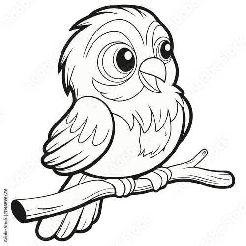 Cute cartoon owl illustration in black and white, vector style, perfect for children's coloring photo